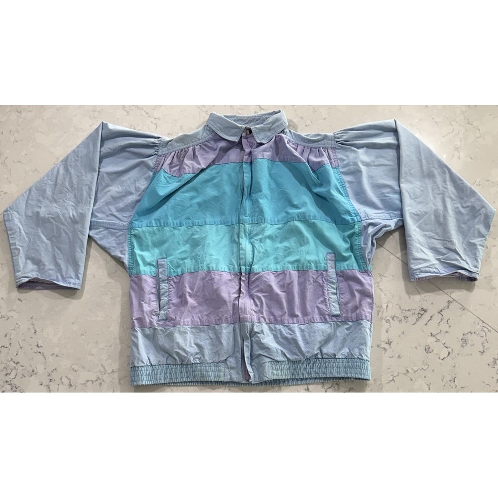 VTG 90s UnionBay Windbreaker Jacket Womens Small Blue Pastel Colorblock Cotton